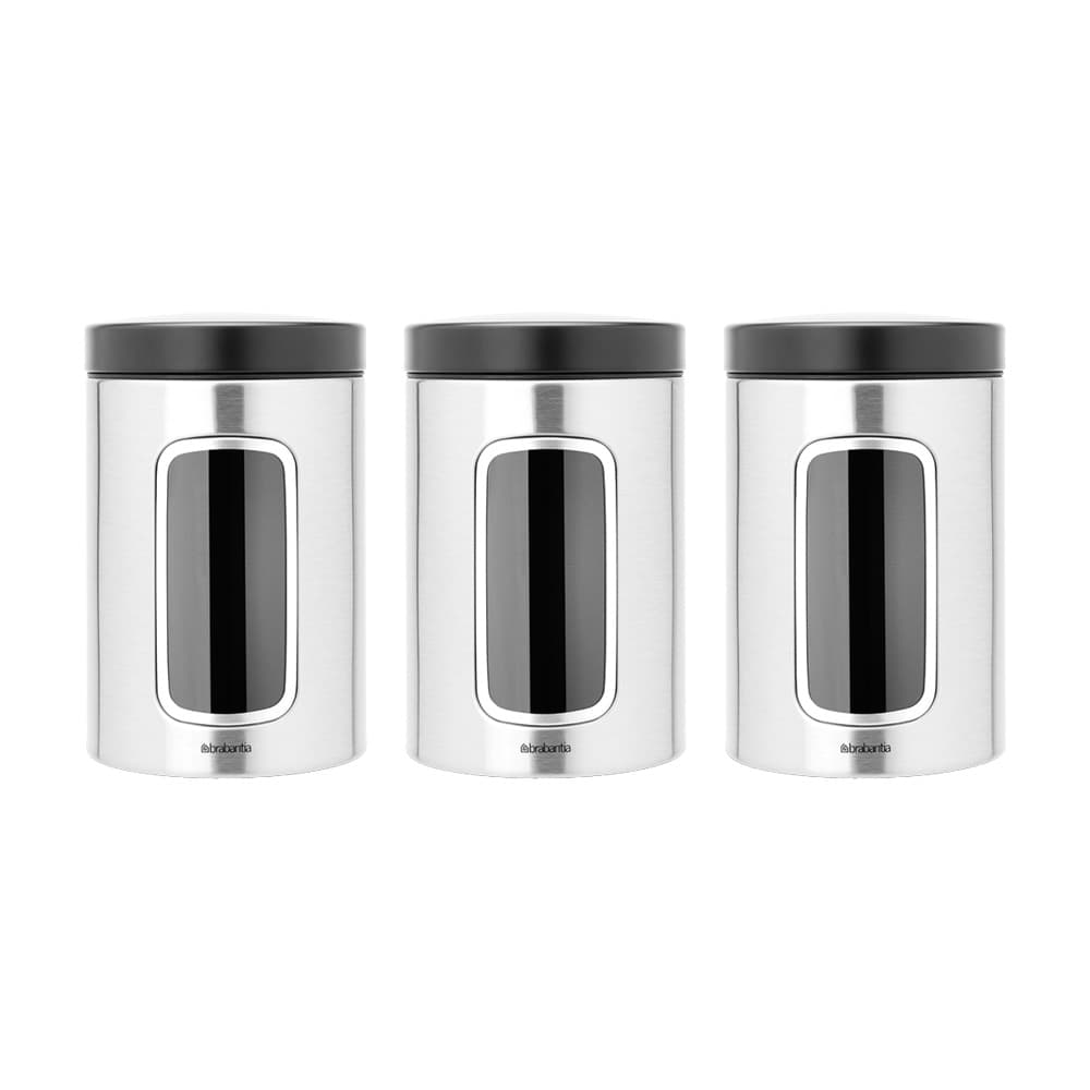 Brabantia Window Canister Set Of 3 1.4 Ltr Matt Steel