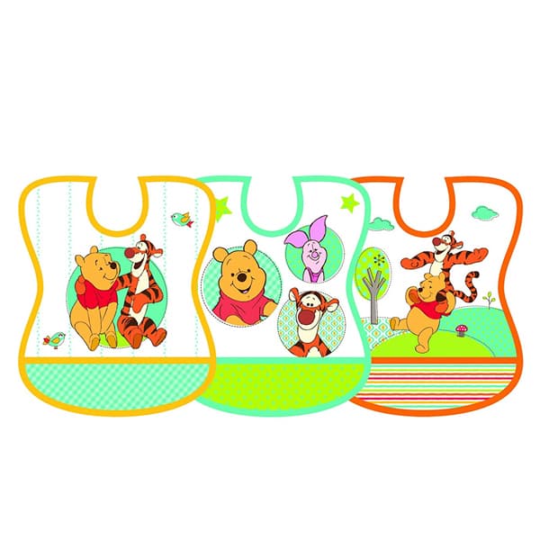 Disney First Years Winnie the Pooh Vinyl Tie Bib - Assortment of 6