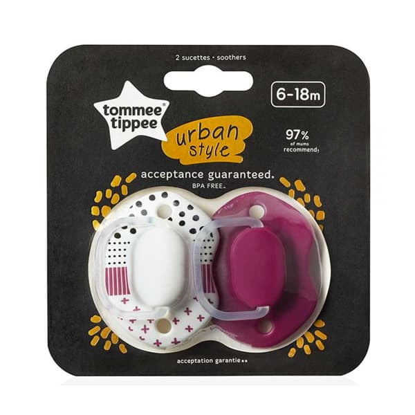 Tommee Tippee Acceptance Guaranteed 2X 6-18M URBAN STYLE SOOTHER Girl