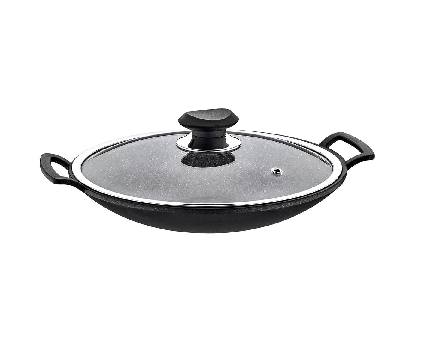 OMS Granite Turkish Wok with Glass Cover 30cm Black
