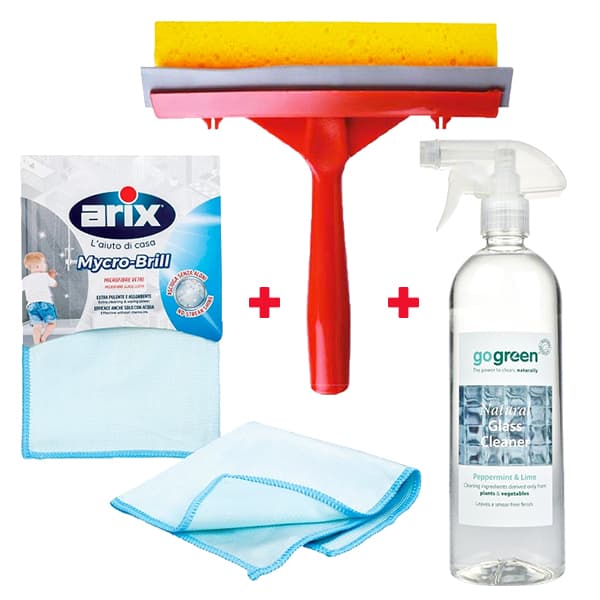 Bundle of Glass Microfiber Cloth, MPM Glass Cleaner and Tonkita Window Wiper
