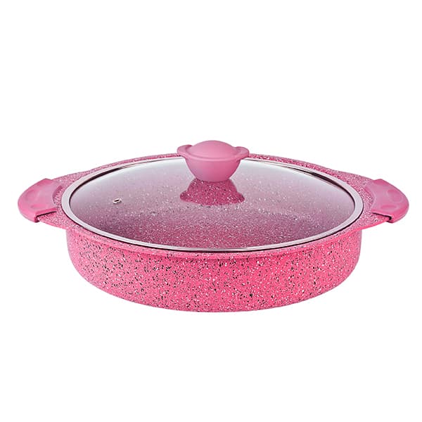 OMS Granite Round Oven Tray with Lid 28cm Pink