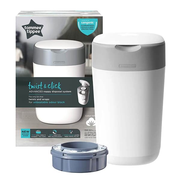 Tommee Tippee Twist & Click Nappy Disposal Bin - White