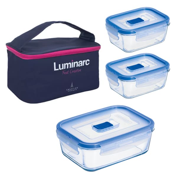 Luminarc Pure Box set of 3 Containers with Lunch Bag