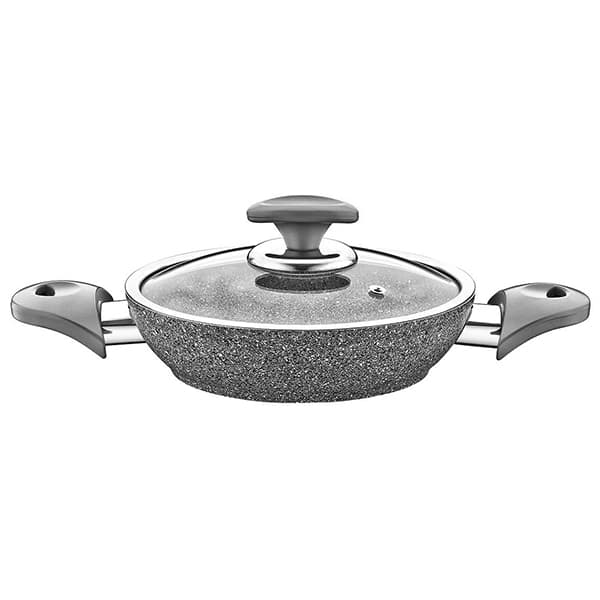 OMS Granite Turkish Fry Pan with Glass Lid 22cm Grey