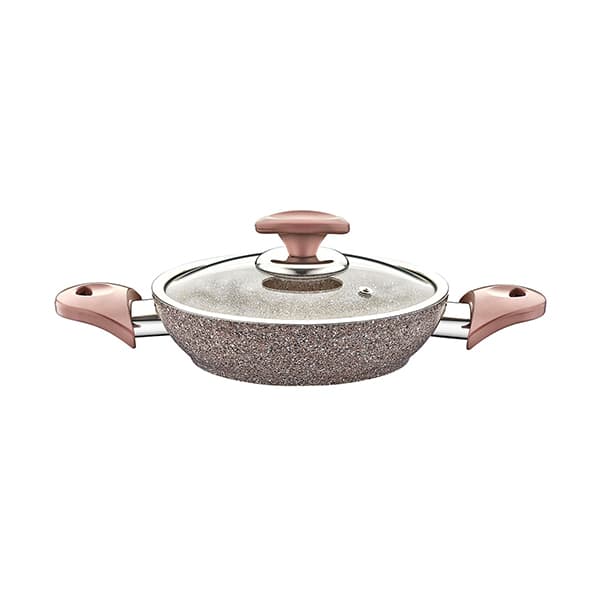 OMS Granite Turkish Fry Pan with Glass Lid 18cm Brown