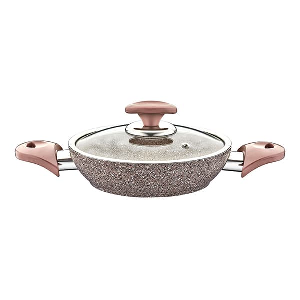 OMS Granite Turkish Fry Pan with Glass Lid 20cm Brown