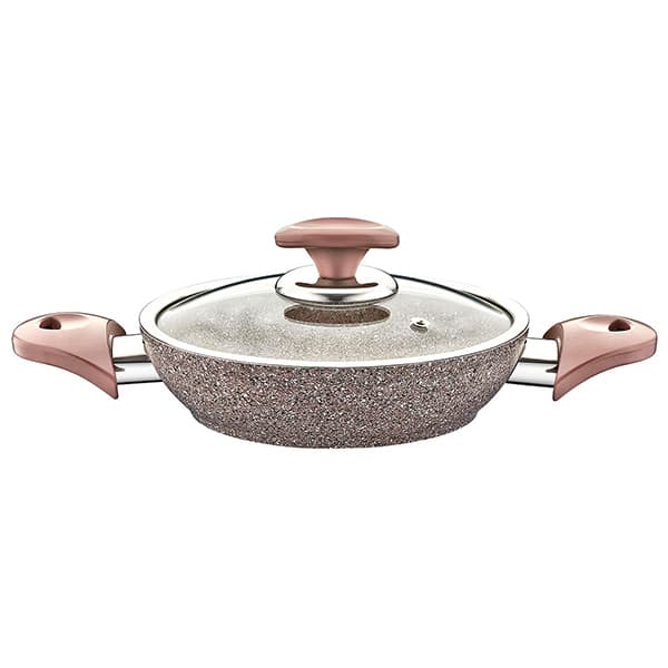 OMS Granite Turkish Fry Pan with Glass Lid 22cm Brown