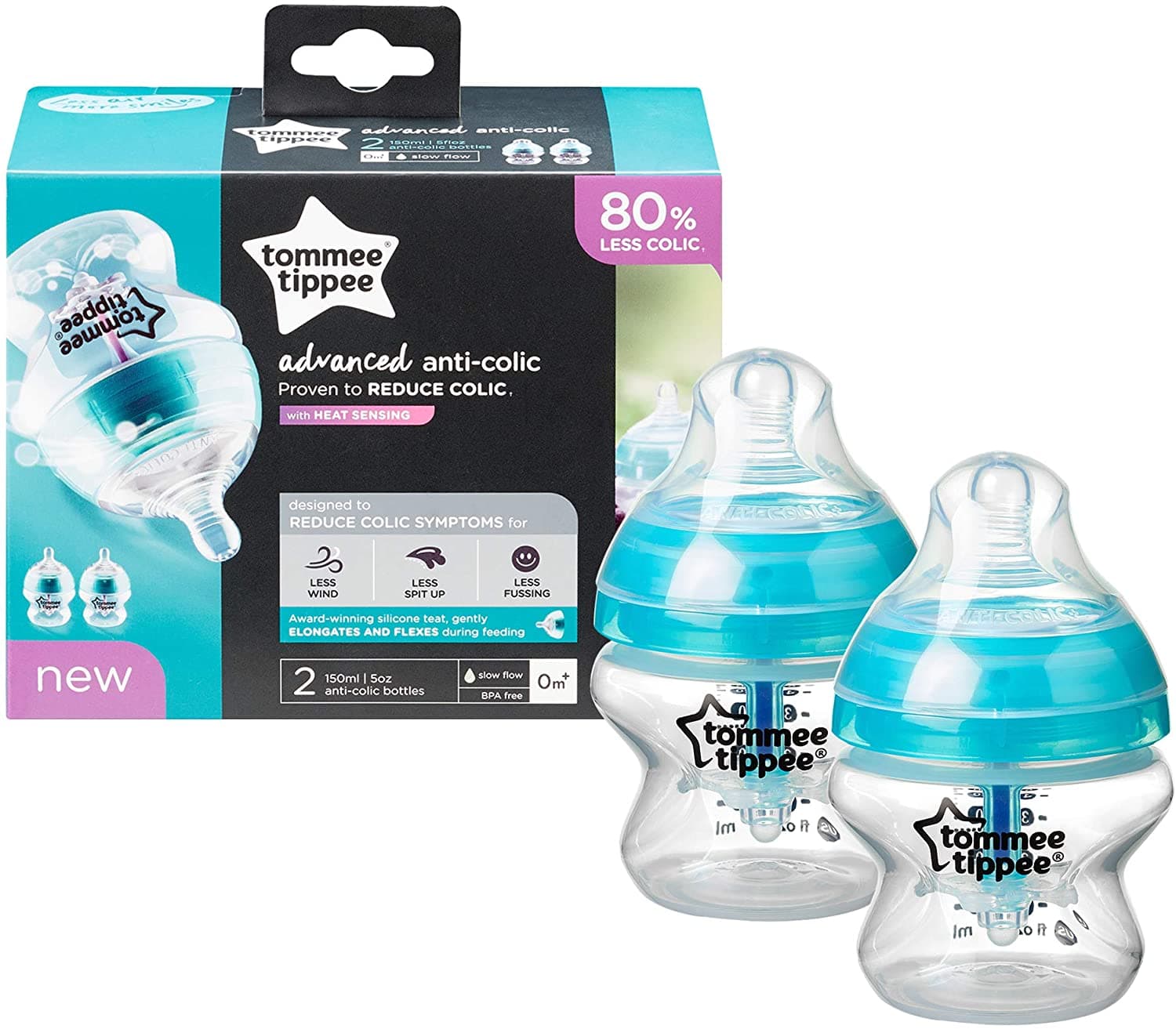 Tommee Tippee Advanced Comfort Bottles 150 ml × 2 Blue
