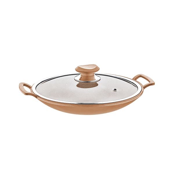OMS Granite Turkish Wok with Glass Cover 24cm Brown