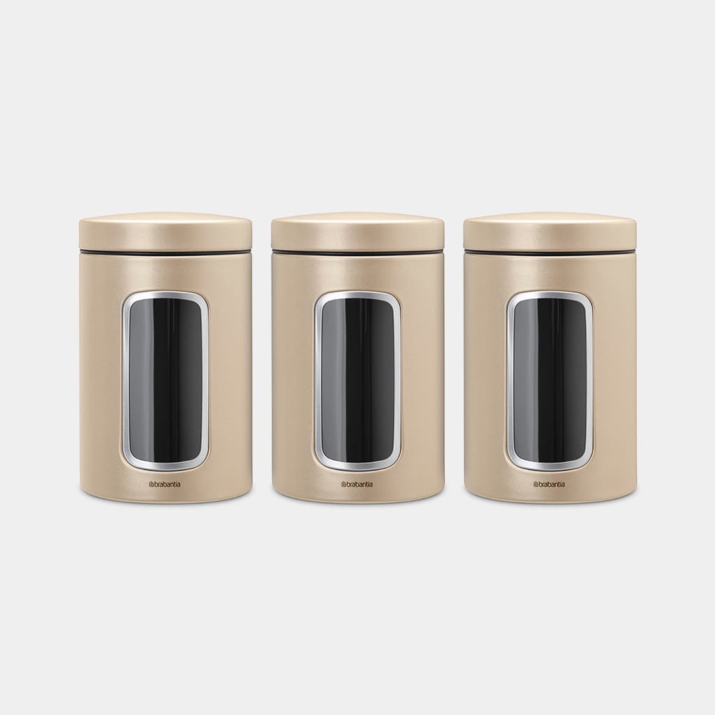 Brabantia Window Canister 1.4 Ltr Set of 3 Pcs Metallic Gold