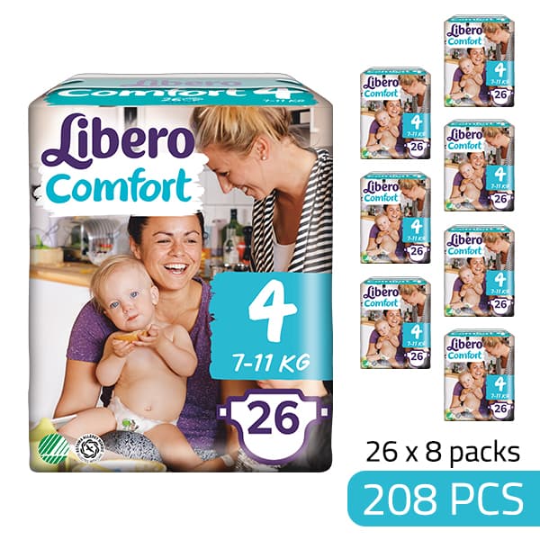 Libero Daipers Comfort 4 - 7-11 Kg Box (26 X 8 =208 Pcs)
