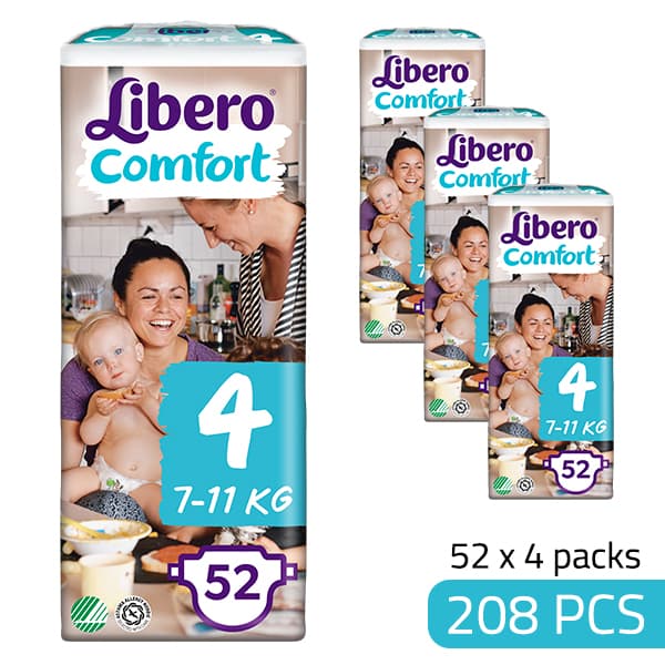 Libero Daipers Comfort 4 - 7-11 Kg Box (52 X 4 =208 Pcs)