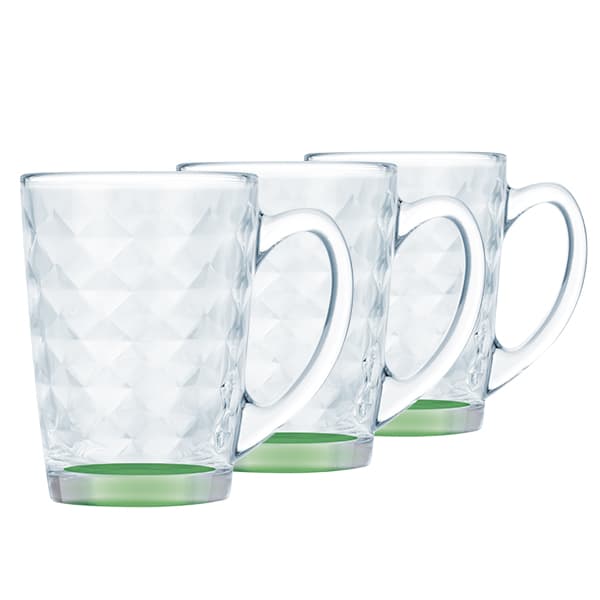 Bundle of 3 Luminarc Temp New Morning Diamond Mug Green Line 320ml