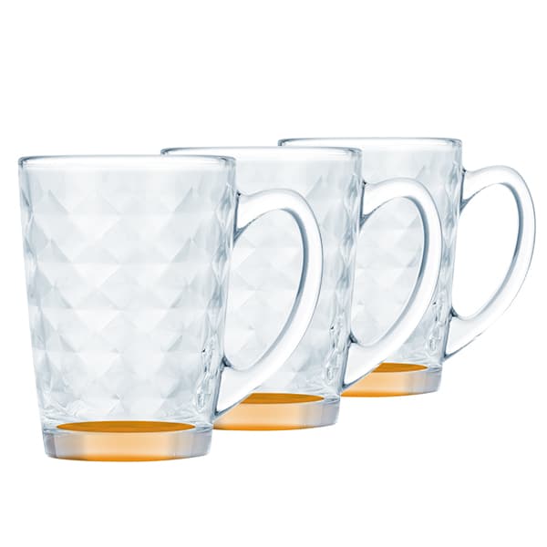 Bundle of 3 Luminarc Temp New Morning Diamond Mug Orange Line 320ml