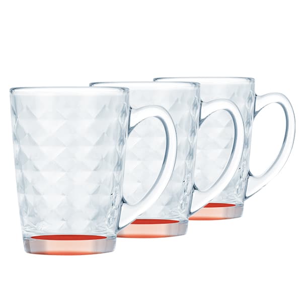 Bundle of 3 Luminarc Temp New Morning Diamond Mug Red Line 320ml