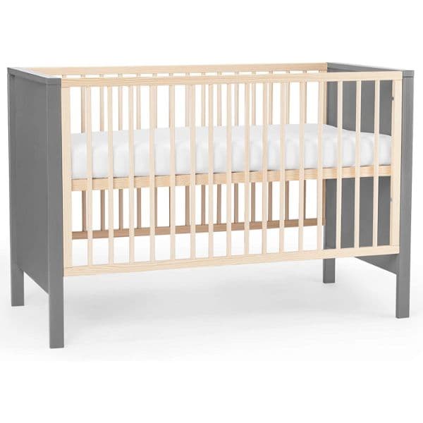 Kinderkraft Mia Wooden Baby Cot with Mattress - Grey