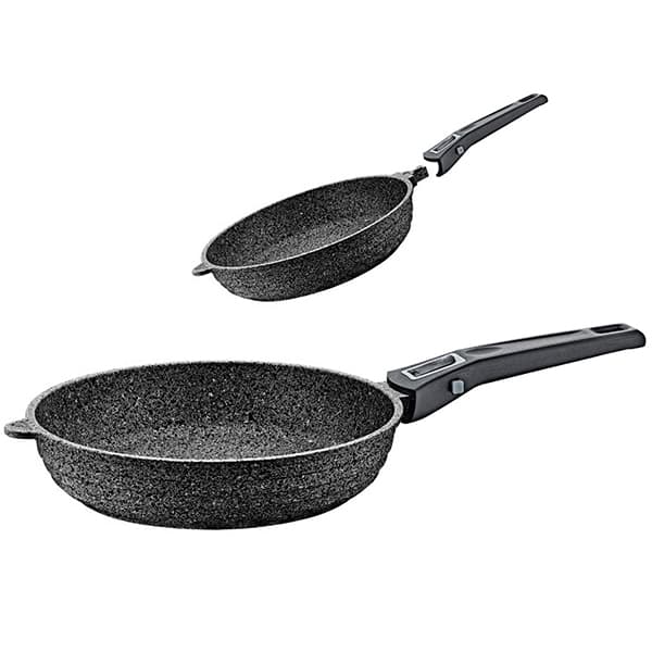 OMS Non-stick Frying Pan Set of 2 Pcs with Removable Handle Black
