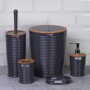 Okyanus Elegance Bathroom Set of 5 pcs Grey/Wooden