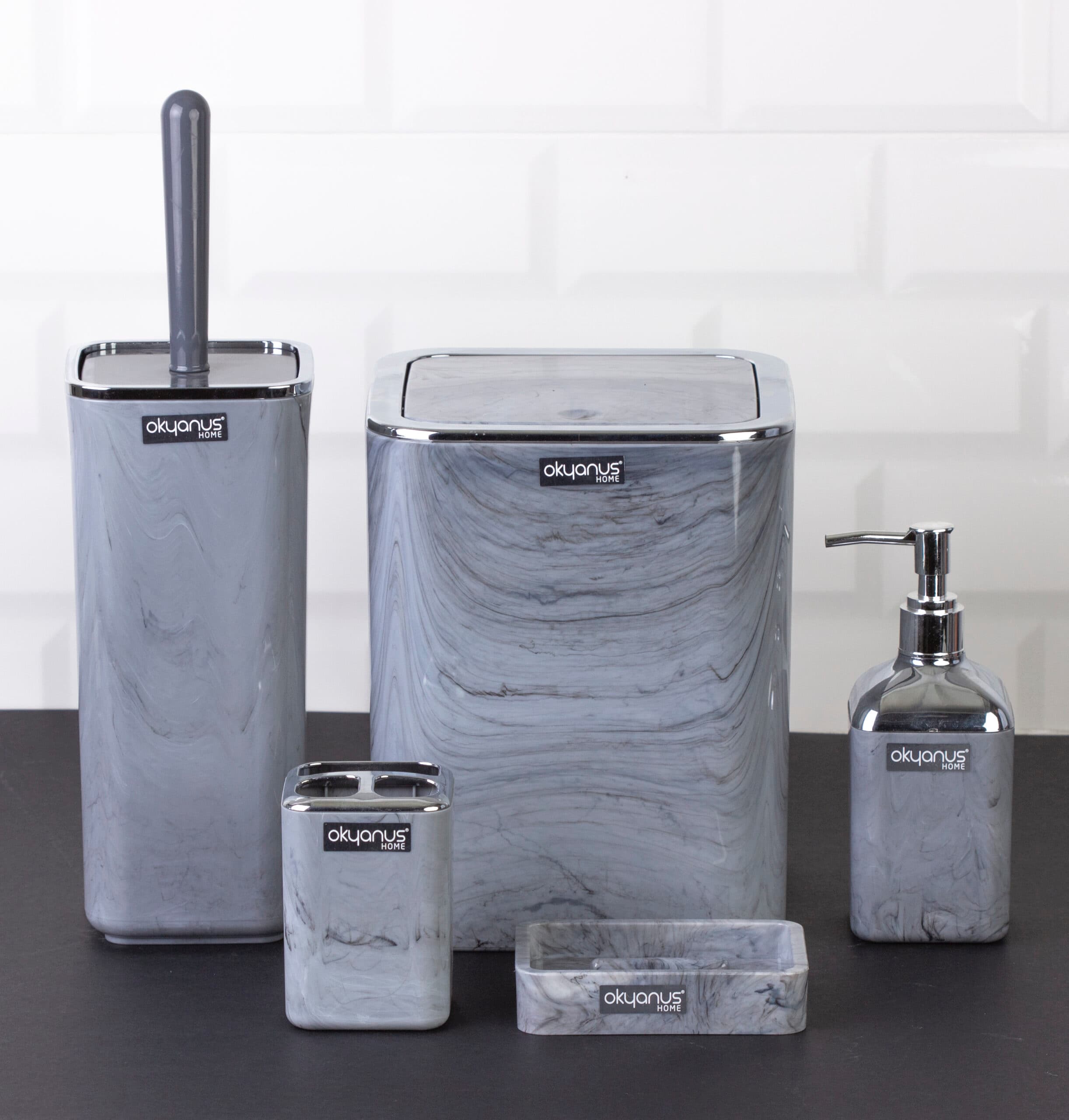Okyanus Rectangular Bathroom Set of 5 Pcs Grey Marble