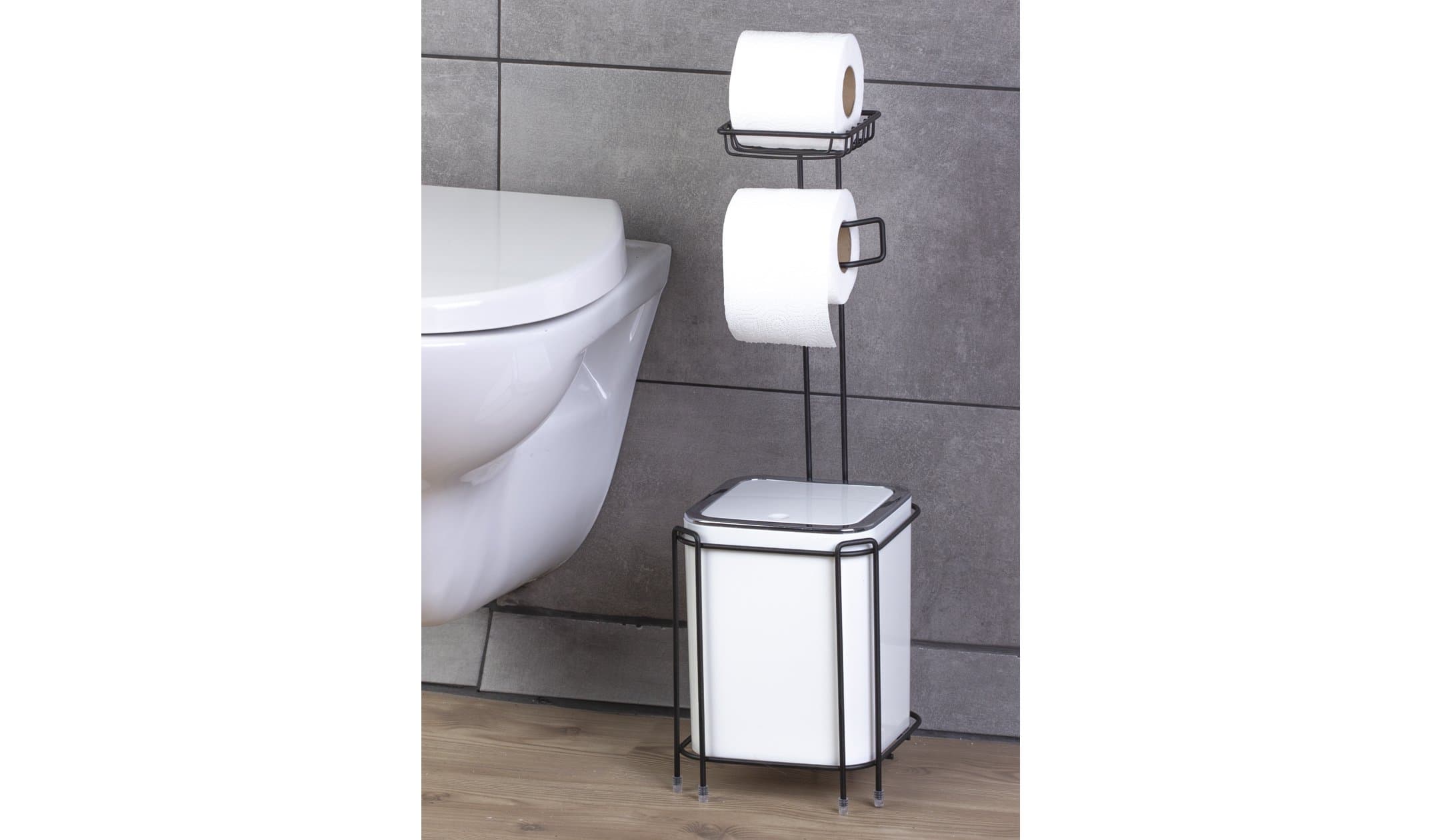 Okyanus Square WC Stand With Dustbin and Toilet Paper Holder - Black