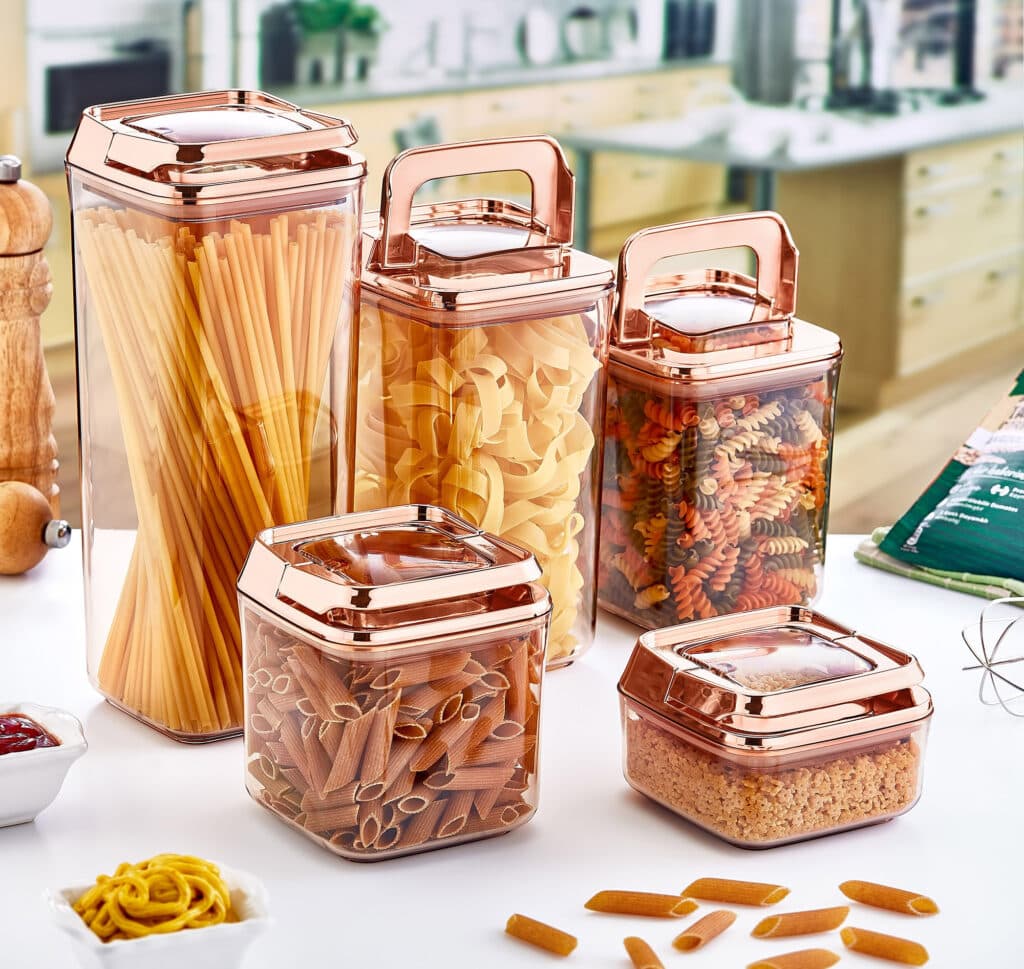 Okyanus Vacuum Square Storage Jar Set 5 pcs - Rose Gold (250ml + 700ml + 900ml + 1200ml + 1700ml)