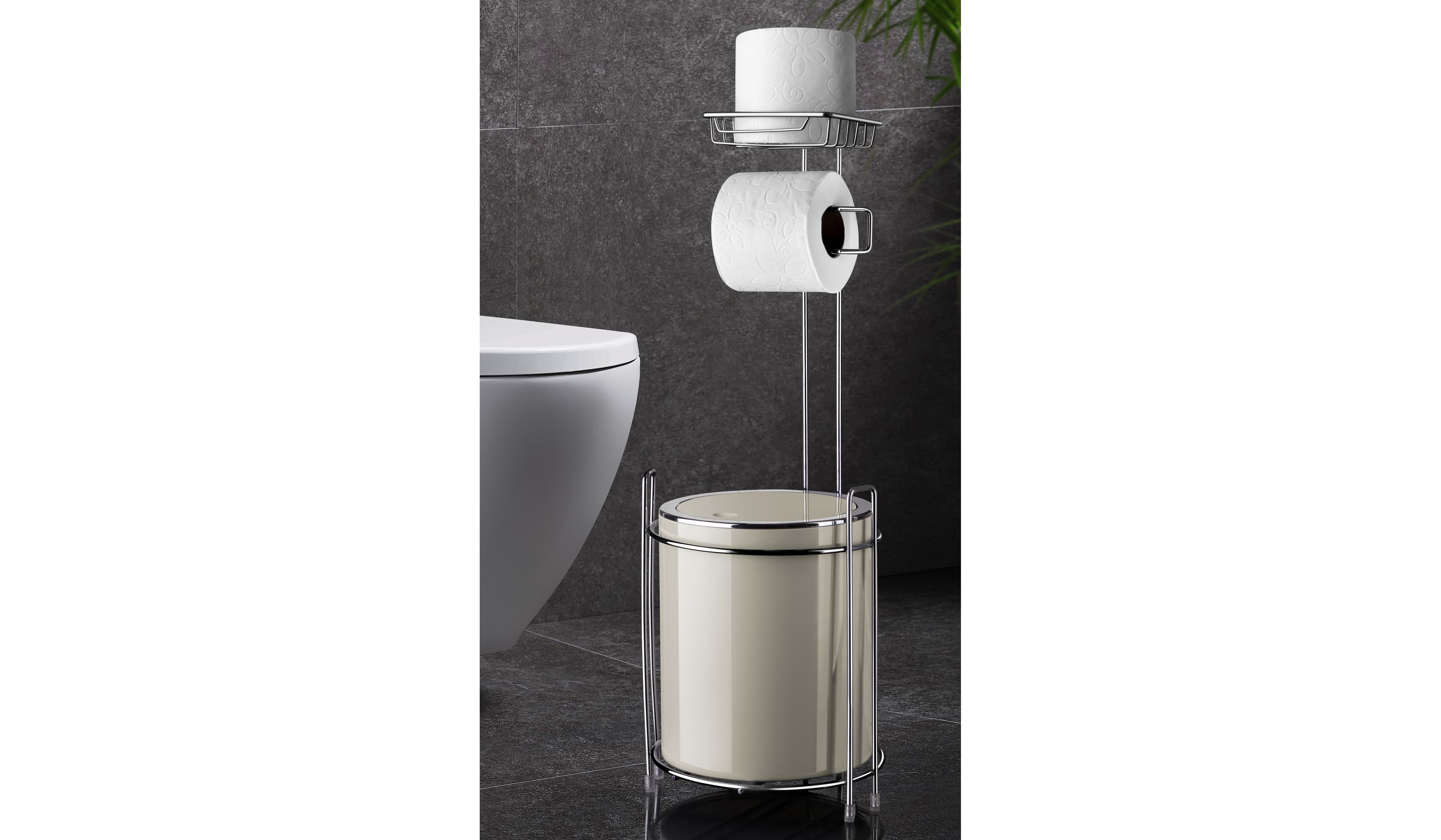 Okyanus WC Stand With Dustbin and Toilet Paper Holder - Chrome Color