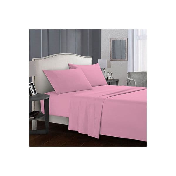 Fashion Fitted Plain Bed Sheet 160×200cm 3 pcs Pink