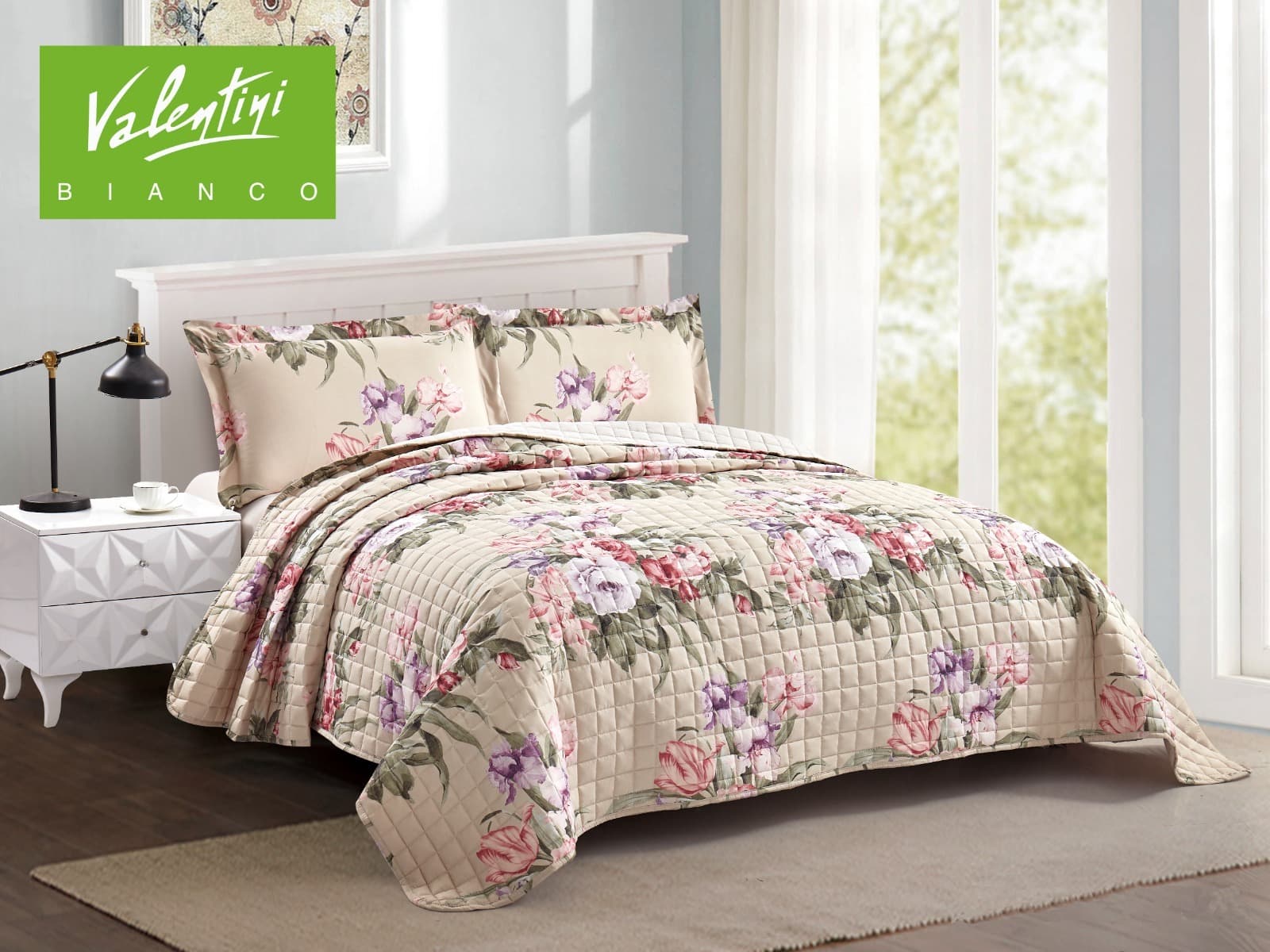 Valentini King Printed Flannel Bedspread With Bedsheet 4 pcs -TR-3110