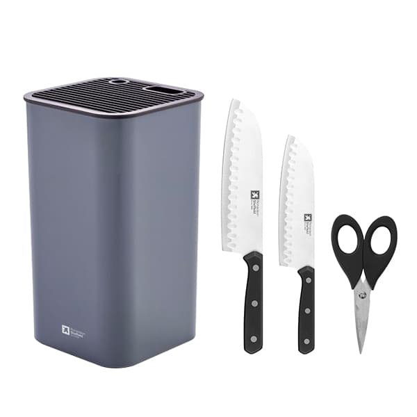Bundle of Amefa Kitchen Santoku Knives with Holder