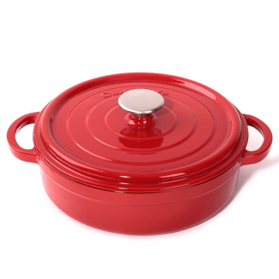 OMS Cast Iron Low Casserole With Enamel Coating Red 24 cm