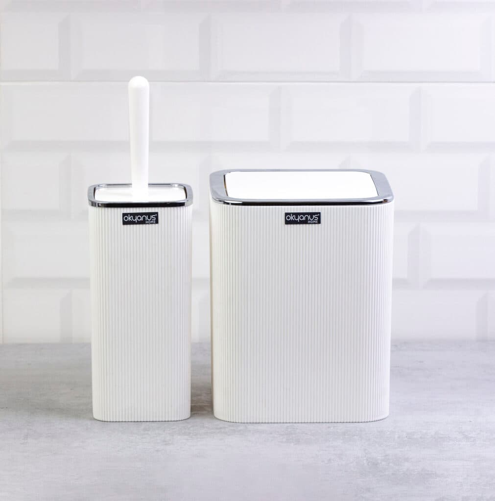 Okyanus Square Striped Bathroom Set of 2 Pcs White/Chrome