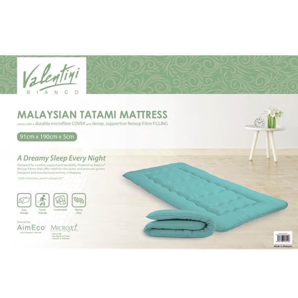 VALENTINI QUILTED MALAYSIAN FOLDABLE MATTRESS 91X190X5CM GRN