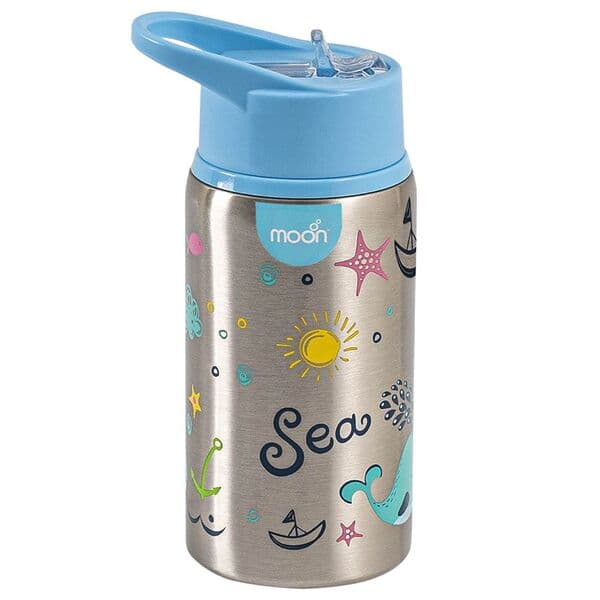 "MOON Single Wall SS Sipper Bottle 90x75x182mm 530ml / 18oz-Blue
