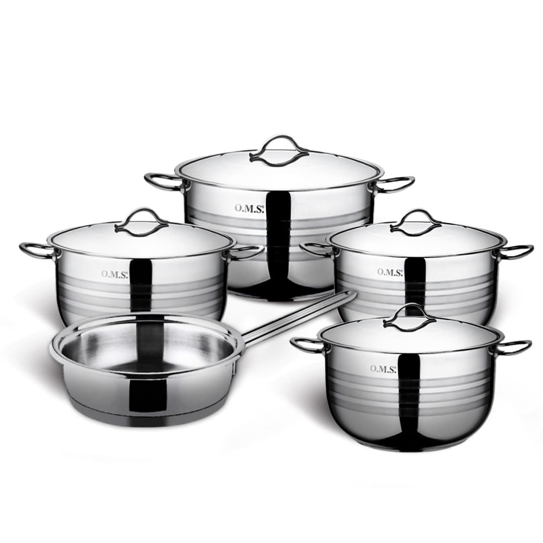 OMS Stainless Steel All Casseroles Cookware Set of 9 Pcs